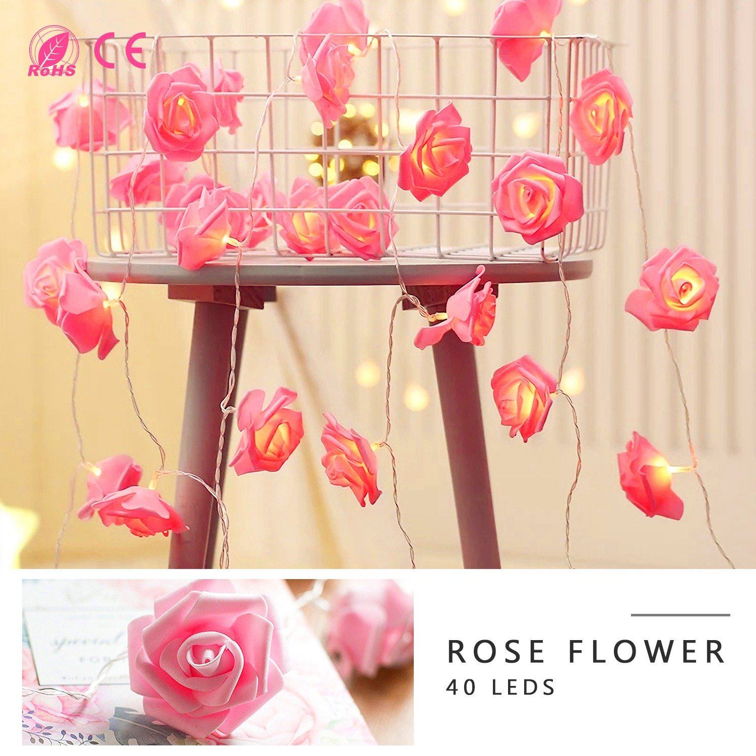 2-Pack: 40 LEDs Rose Flower String Lights __stock:150 refund_fee:800 String & Fairy Lights Warranty