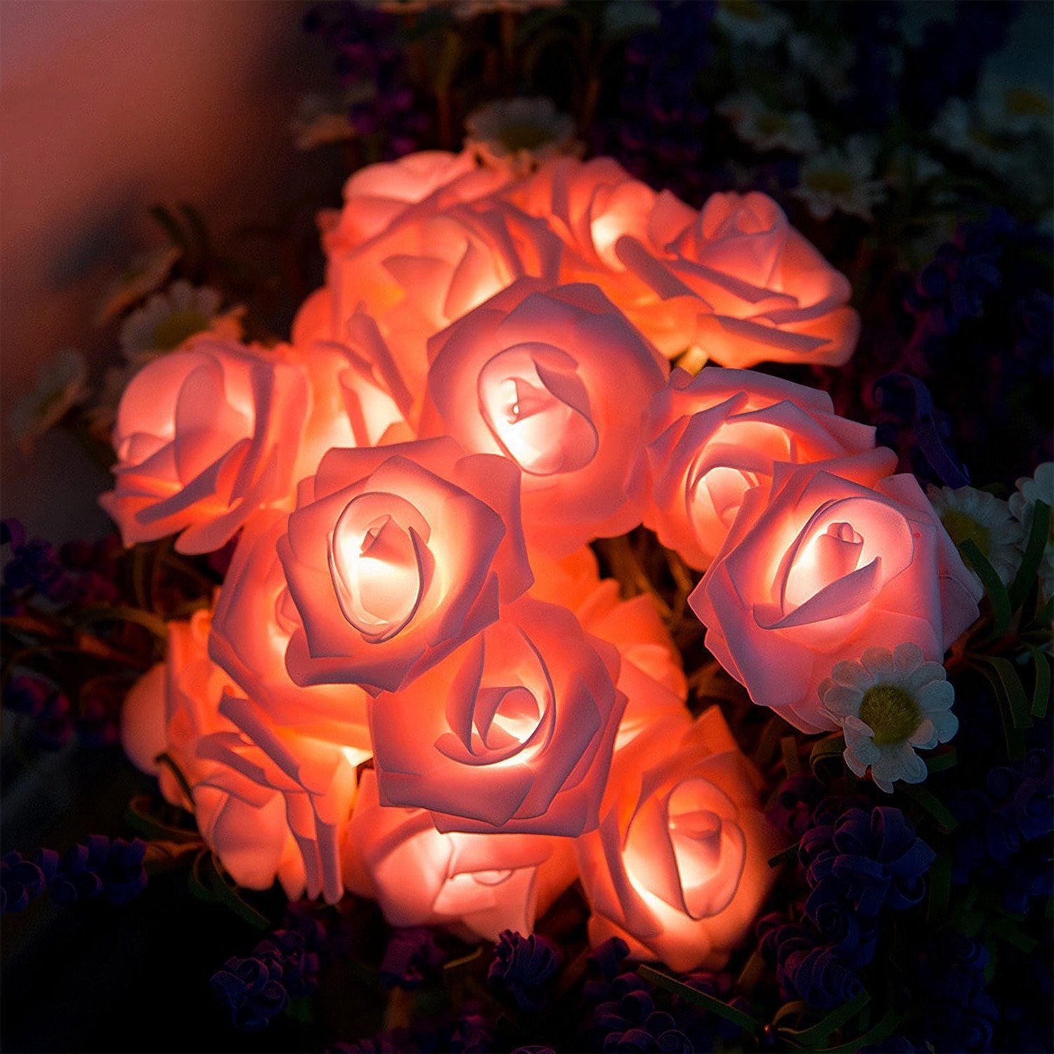 2-Pack: 40 LEDs Rose Flower String Lights __stock:150 refund_fee:800 String & Fairy Lights Warranty
