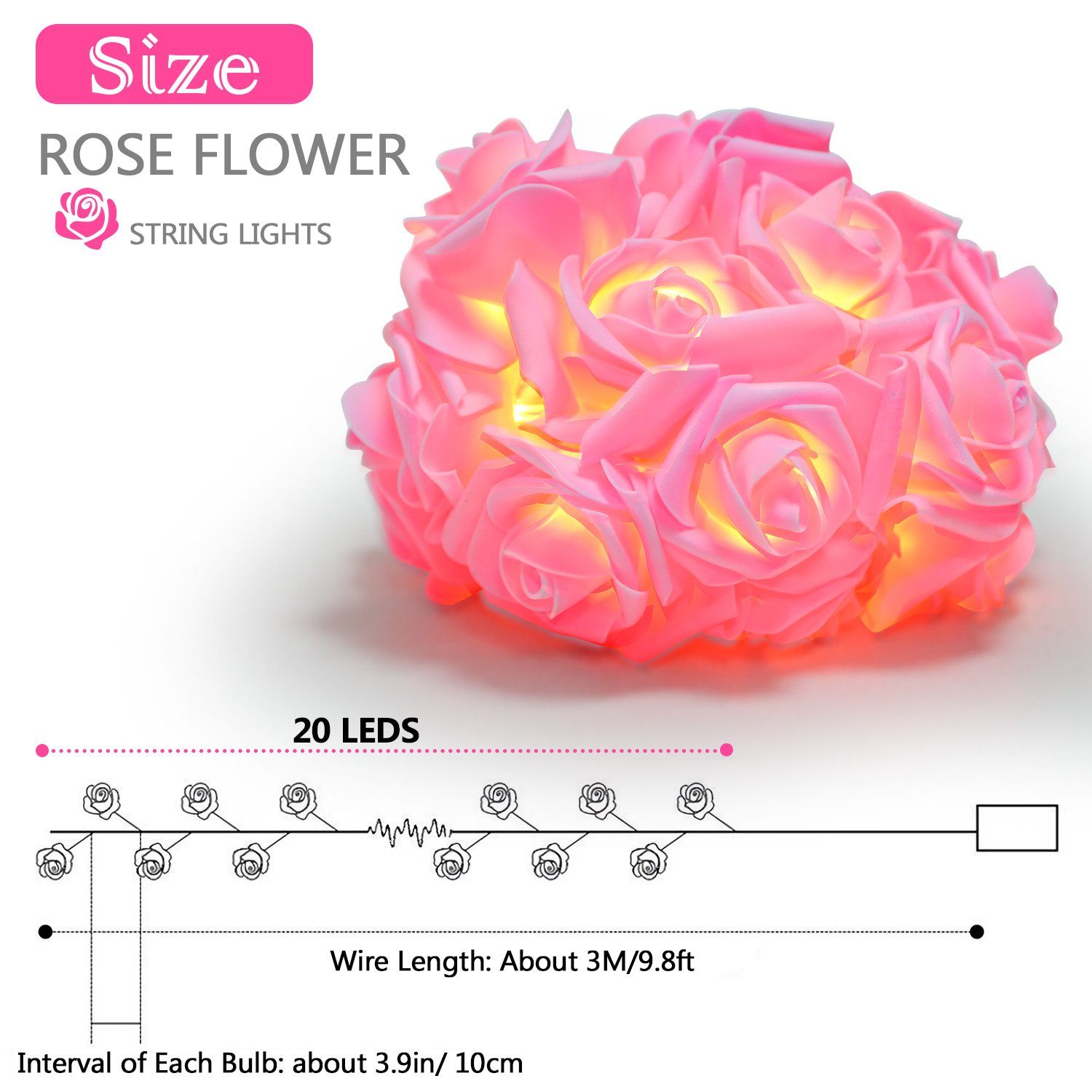 2-Pack: 40 LEDs Rose Flower String Lights __stock:150 refund_fee:800 String & Fairy Lights Warranty