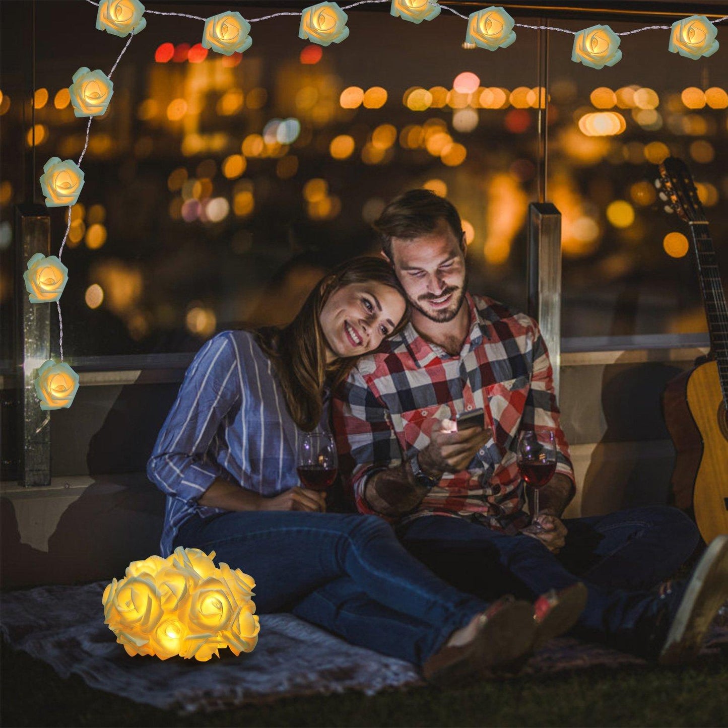 2-Pack: 40 LEDs Rose Flower String Lights __stock:150 refund_fee:800 String & Fairy Lights Warranty