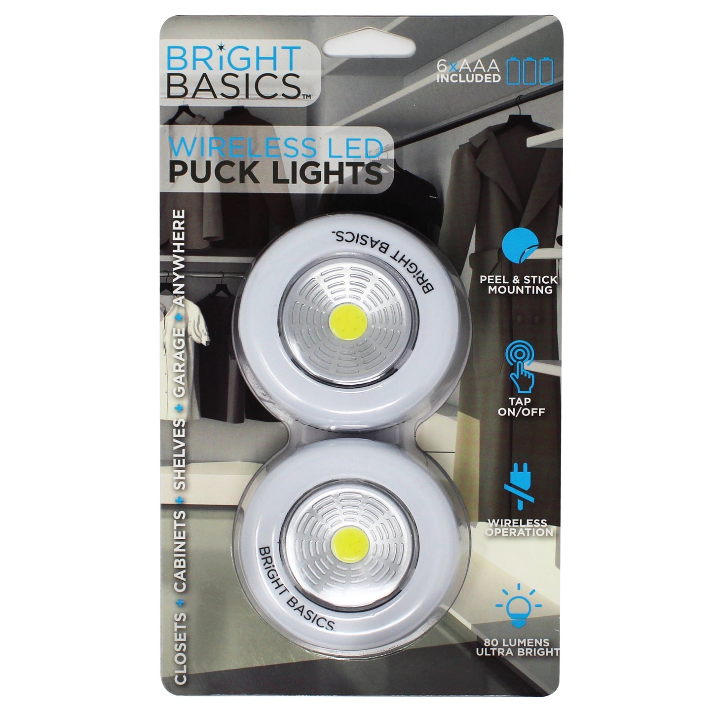 2-Pack: Bright Basics Ultra Thin Wireless LED Puck Lights __stock:100 Indoor Lighting refund_fee:800 Warranty