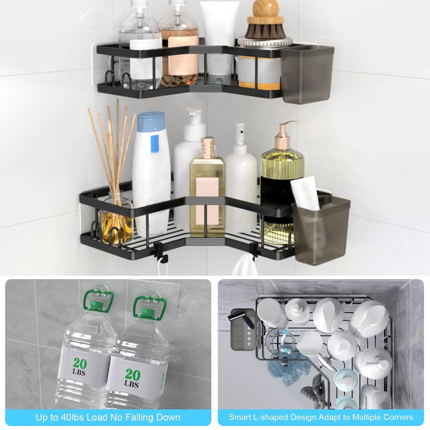 2-Pack: Corner Shower Caddy No Drilling Adhesive Shower Organizer __stock:50 Bath Low stock refund_fee:1200