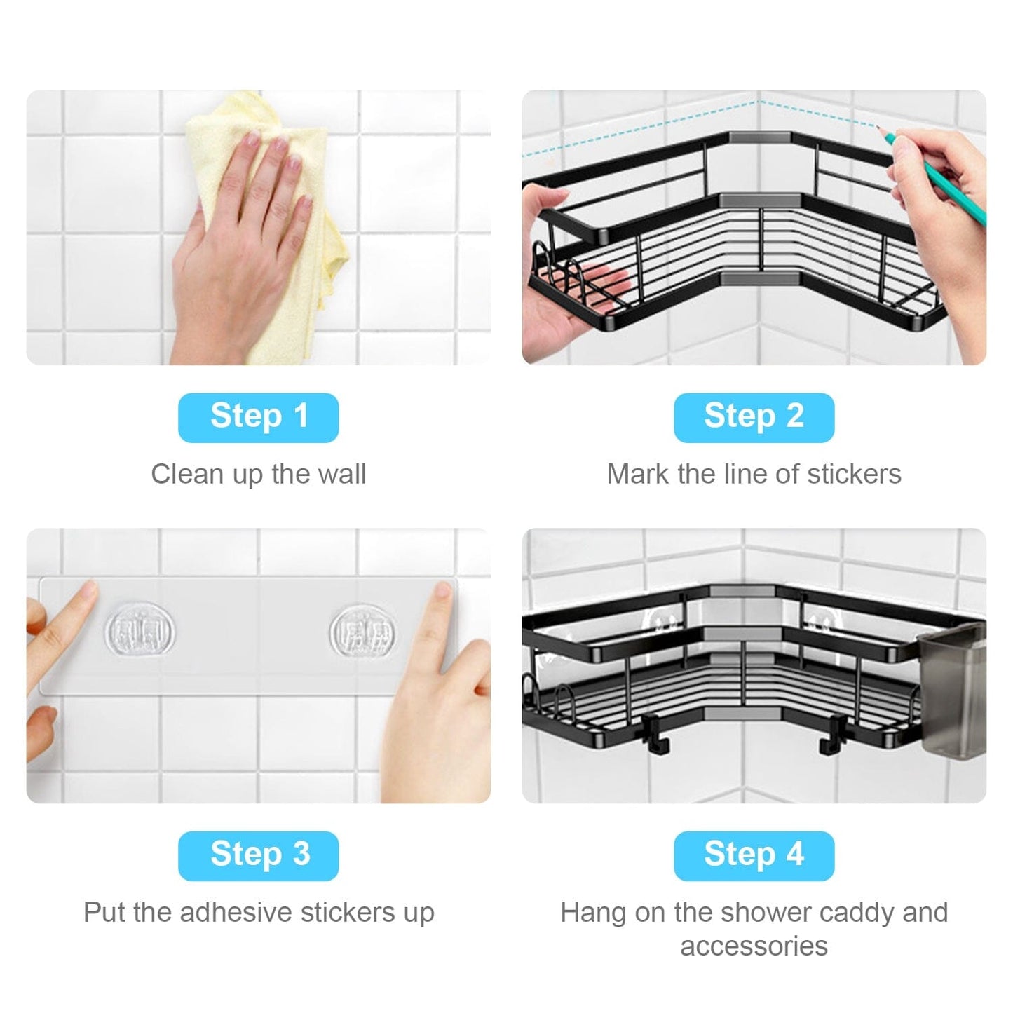 2-Pack: Corner Shower Caddy No Drilling Adhesive Shower Organizer __stock:50 Bath Low stock refund_fee:1200