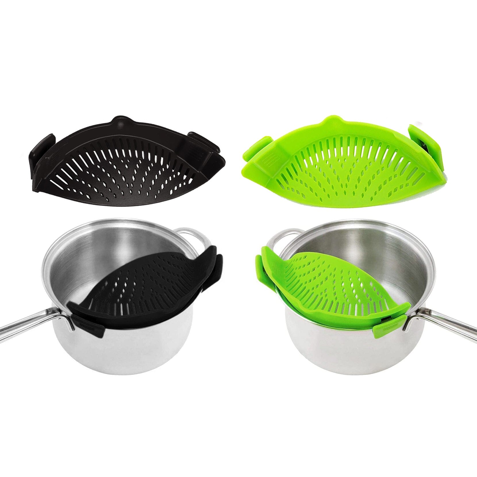 2-Pack: Easy Snap On Heat Resistance Silicone Kitchen Strainer Black/Green __stock:250 Kitchen & Dining refund_fee:1200