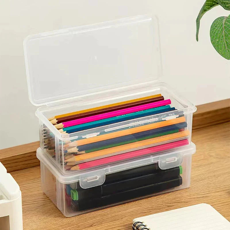 2-Pack: Extra Large Capacity Plastic Pencil Box Stackable Translucent Clear Pencil Box __stock:200 Closet & Storage refund_fee:800