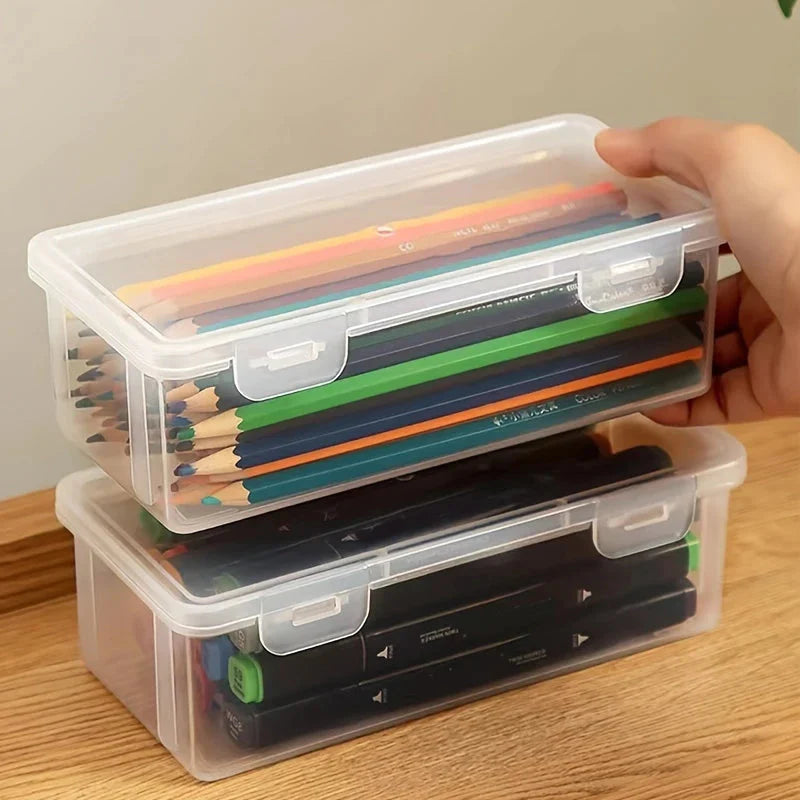 2-Pack: Extra Large Capacity Plastic Pencil Box Stackable Translucent Clear Pencil Box __stock:200 Closet & Storage refund_fee:800