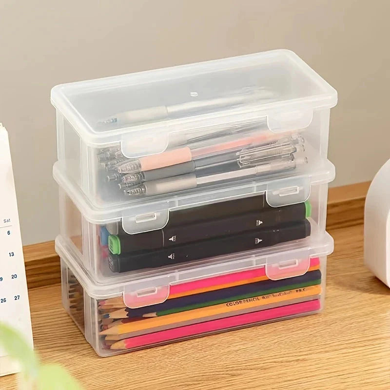 2-Pack: Extra Large Capacity Plastic Pencil Box Stackable Translucent Clear Pencil Box __stock:200 Closet & Storage refund_fee:800