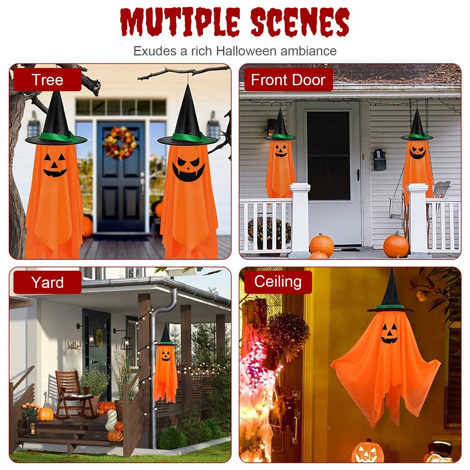 2-Pack: Hanging Ghosts with Wizard Hat Snicker Scary Face __stock:50 Holiday Decor & Apparel refund_fee:1200