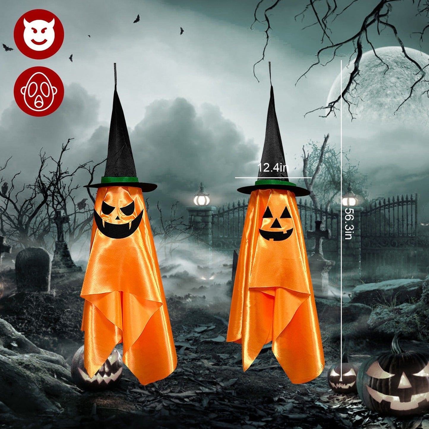 2-Pack: Hanging Ghosts with Wizard Hat Snicker Scary Face __stock:50 Holiday Decor & Apparel refund_fee:1200