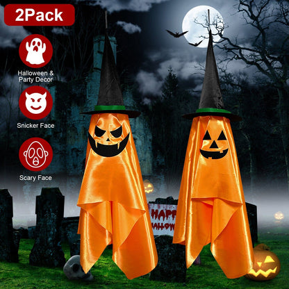 2-Pack: Hanging Ghosts with Wizard Hat Snicker Scary Face __stock:50 Holiday Decor & Apparel refund_fee:1200