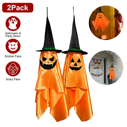 2-Pack: Hanging Ghosts with Wizard Hat Snicker Scary Face __stock:50 Holiday Decor & Apparel refund_fee:1200