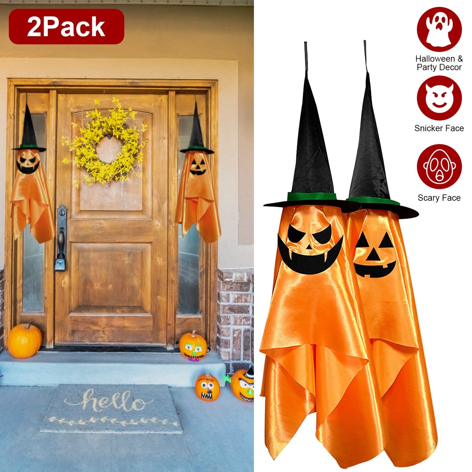 2-Pack: Hanging Ghosts with Wizard Hat Snicker Scary Face __stock:50 Holiday Decor & Apparel refund_fee:1200