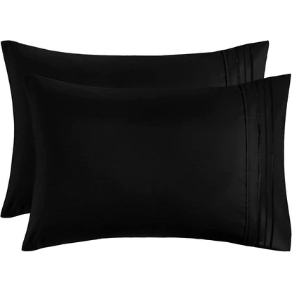 2-Pack: Hannah Linen Microfiber Pillowcases Breathable & Envelop Closure Pillow Covers Set Black __label2:BOGO 30% OFF __stock:800 Bedding refund_fee:800