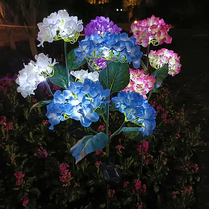 2-Pack: Hydrangea Solar LED Flower Lights with 3 Heads Outdoor Waterproof Garden Lights __stock:200 Garden & Patio refund_fee:1200