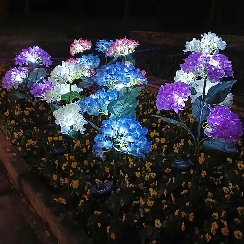 2-Pack: Hydrangea Solar LED Flower Lights with 3 Heads Outdoor Waterproof Garden Lights __stock:200 Garden & Patio refund_fee:1200