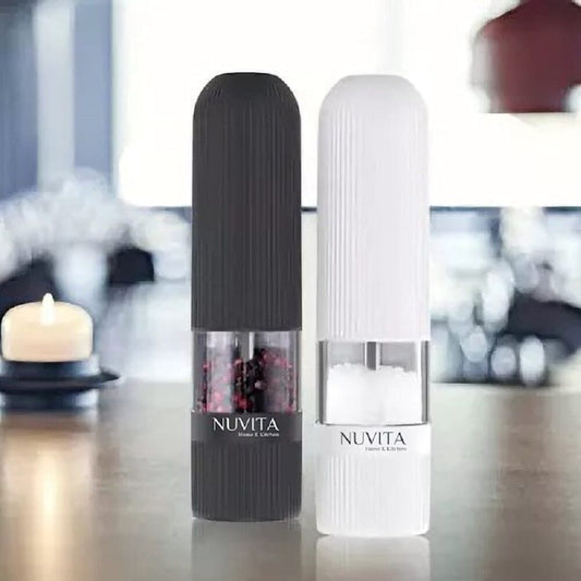 2-Pack: Nuvita Black and White Electric Salt and Pepper Grinder Soft Feel __stock:400 Kitchen & Dining refund_fee:1200