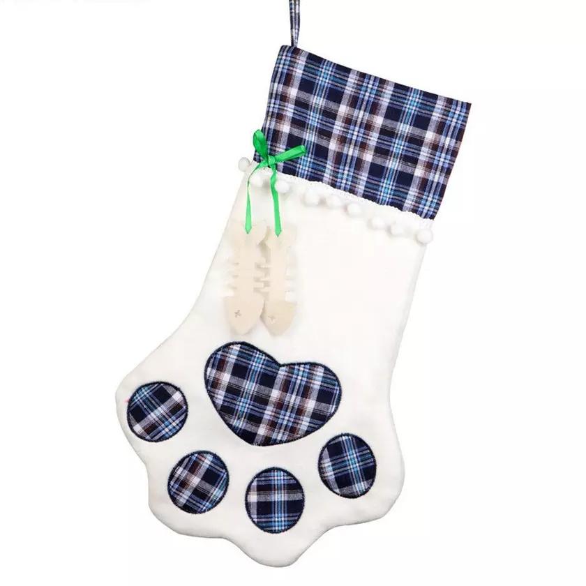 2-Pack: Plaid Christmas Pet Dog Cat Paw Hanging Stocking Socks Blue __stock:100 Holiday Decor & Apparel refund_fee:800