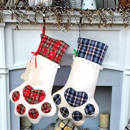 2-Pack: Plaid Christmas Pet Dog Cat Paw Hanging Stocking Socks __stock:100 Holiday Decor & Apparel refund_fee:800