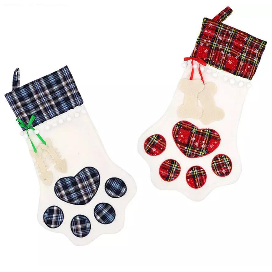 2-Pack: Plaid Christmas Pet Dog Cat Paw Hanging Stocking Socks __stock:100 Holiday Decor & Apparel refund_fee:800