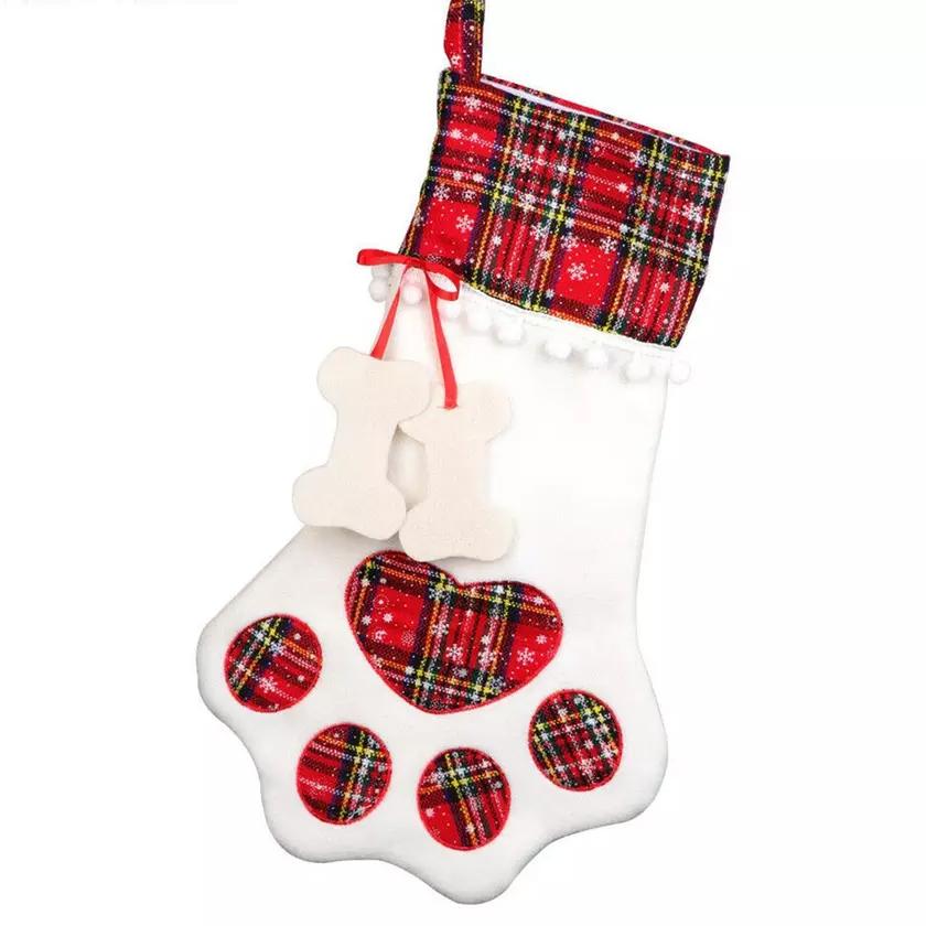 2-Pack: Plaid Christmas Pet Dog Cat Paw Hanging Stocking Socks Red __stock:100 Holiday Decor & Apparel refund_fee:800