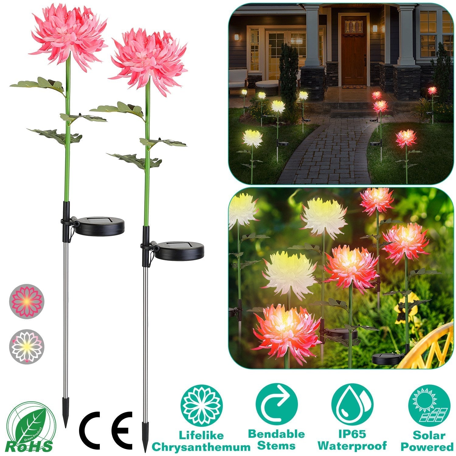 2-Pack: Solar LED Chrysanthemum Lights __stock:50 Low stock Outdoor Lighting refund_fee:1200 show-color-swatches Warranty