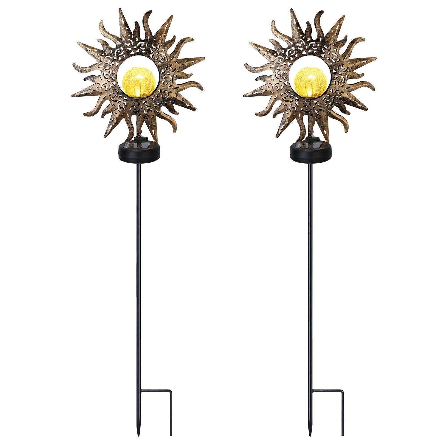 2-Pack: Solar Powered Glass Globe Stake Lamp __stock:50 Low stock Outdoor Lighting refund_fee:1800 Warranty