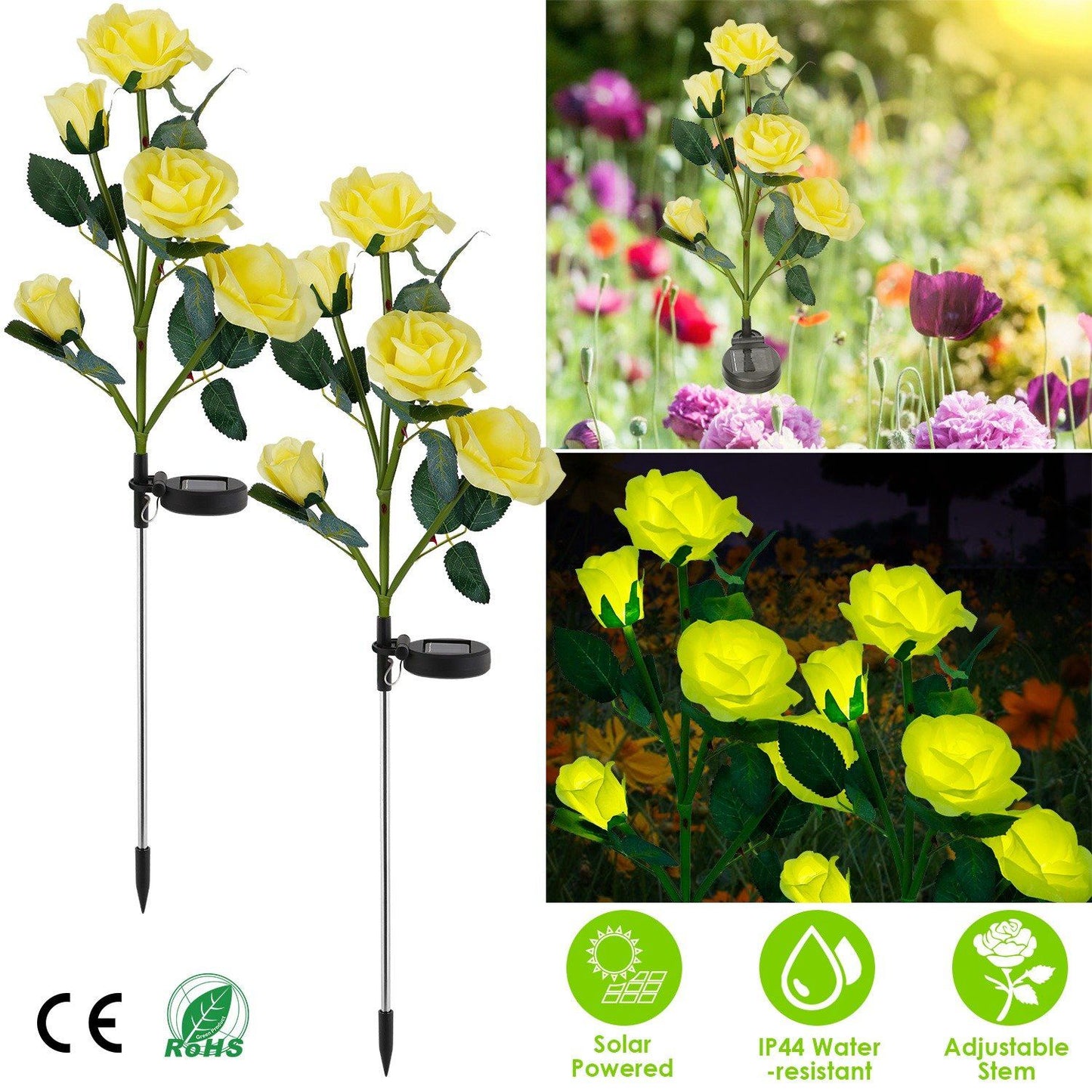 2-Pack: Solar Powered Rose Flower LED Decorative Lamp Outdoor Lighting refund_fee:1200 show-color-swatches Warranty