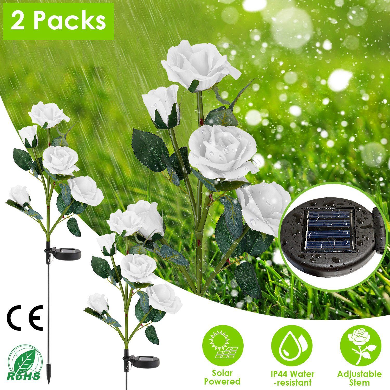 2-Pack: Solar Powered Rose Flower LED Decorative Lamp Outdoor Lighting refund_fee:1200 show-color-swatches Warranty