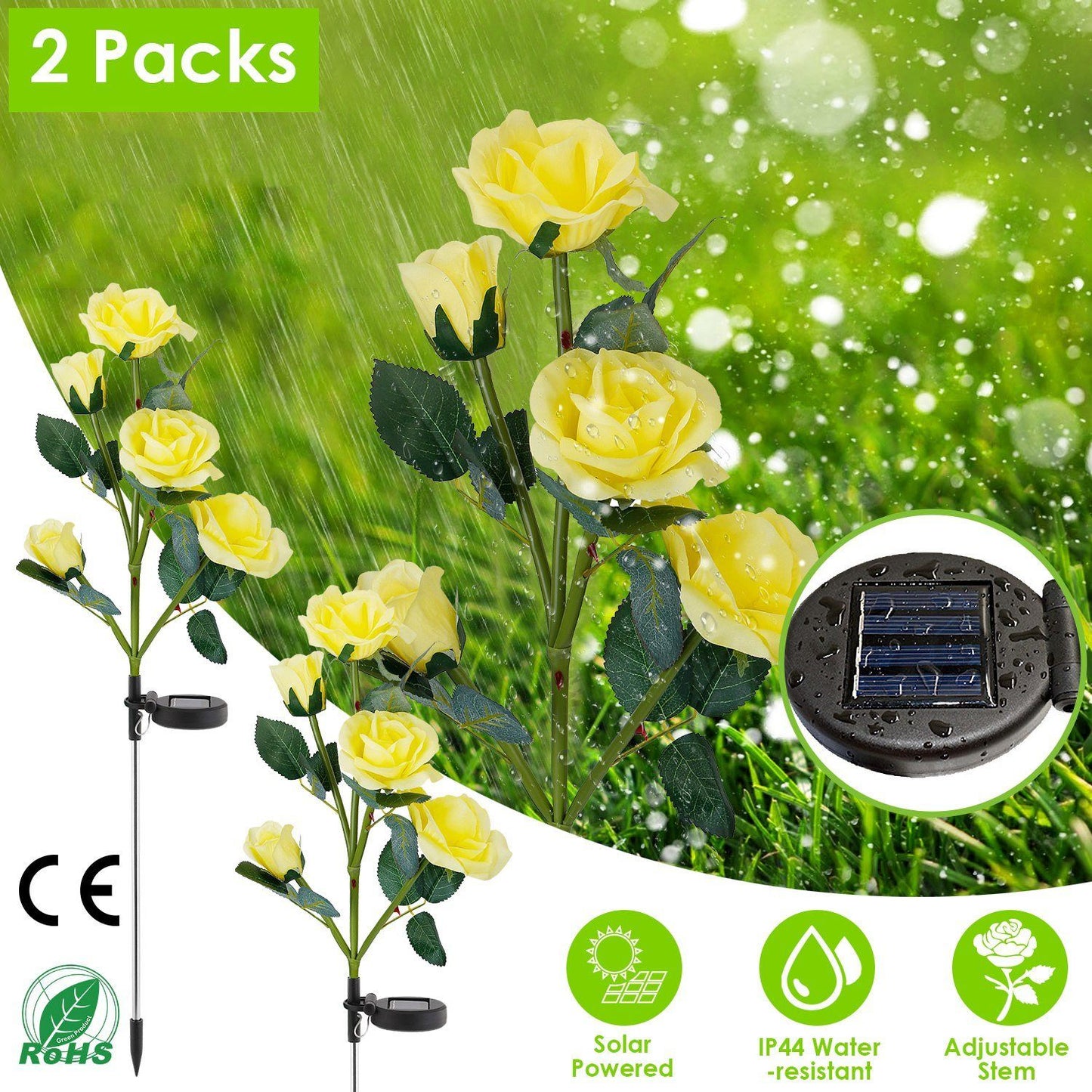 2-Pack: Solar Powered Rose Flower LED Decorative Lamp Outdoor Lighting refund_fee:1200 show-color-swatches Warranty