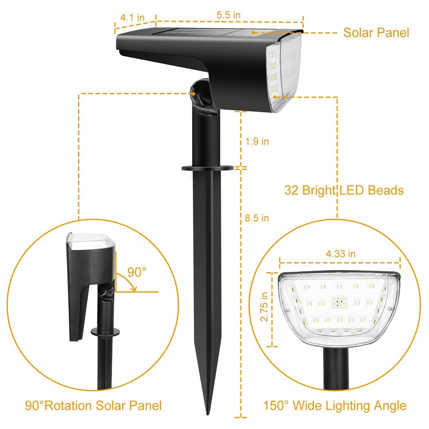 2-Pack: Solarek 32 LEDs Solar Landscape Spotlights __stock:250 Outdoor Lighting refund_fee:1200 Warranty