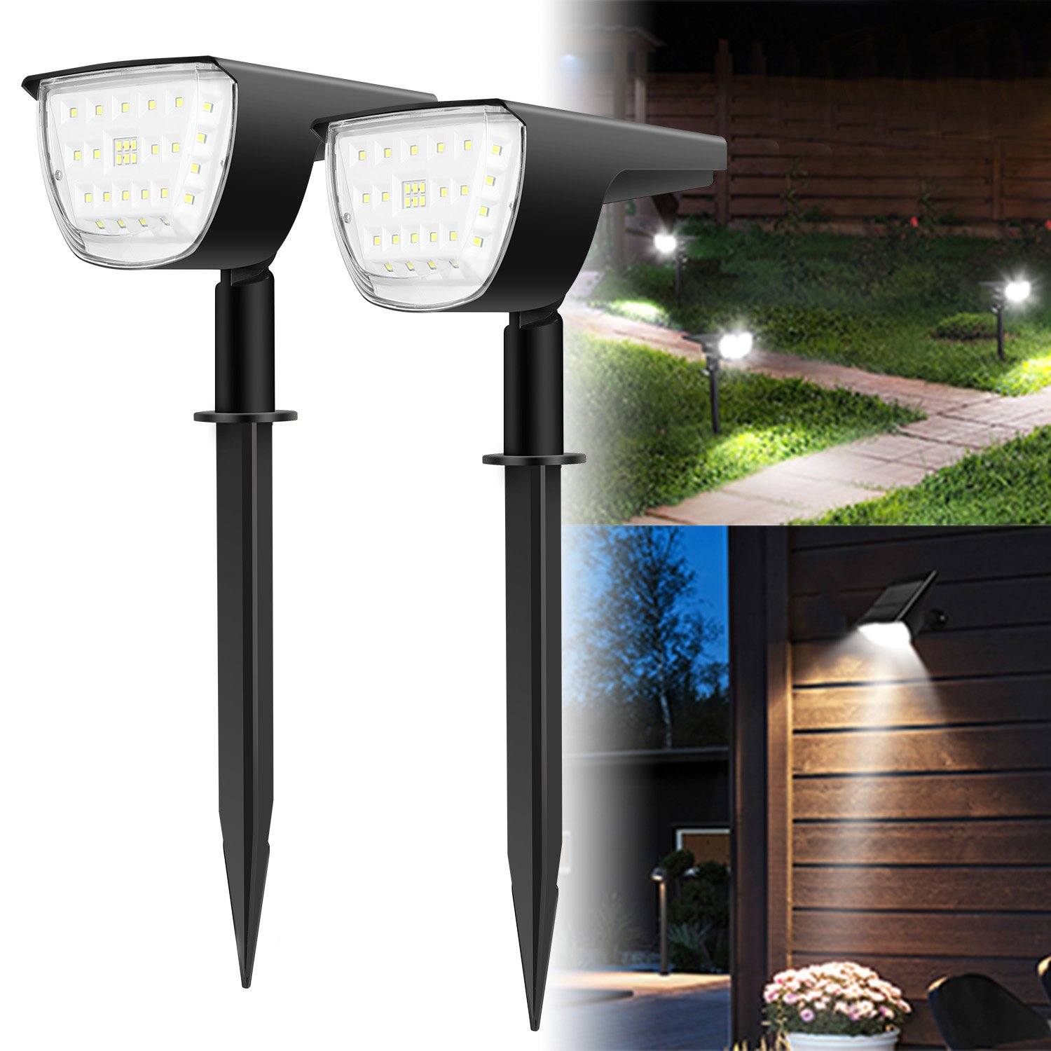 2-Pack: Solarek 32 LEDs Solar Landscape Spotlights __stock:250 Outdoor Lighting refund_fee:1200 Warranty