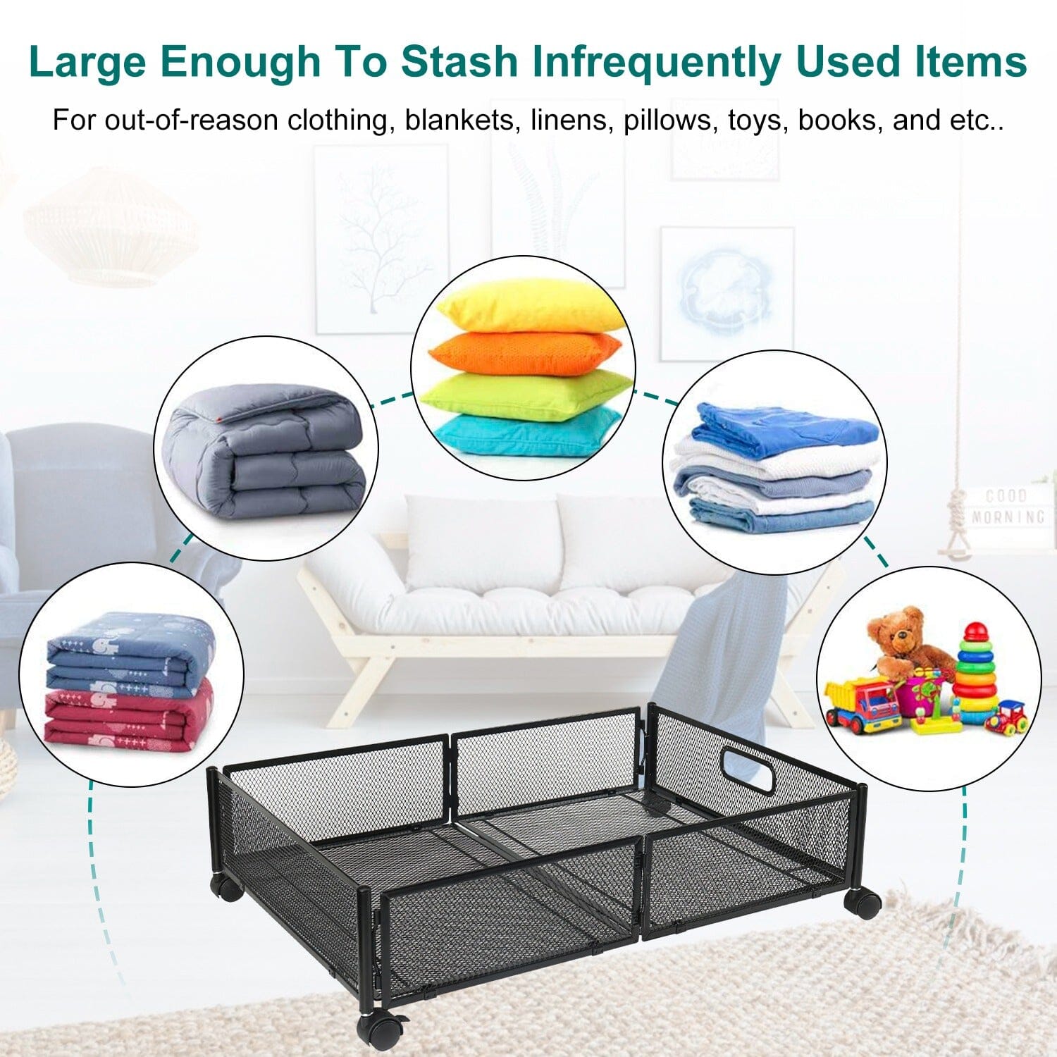2-Pack: Under Bed Storage Container Foldable Rolling Storage Bin __stock:50 Closet & Storage Low stock refund_fee:2200