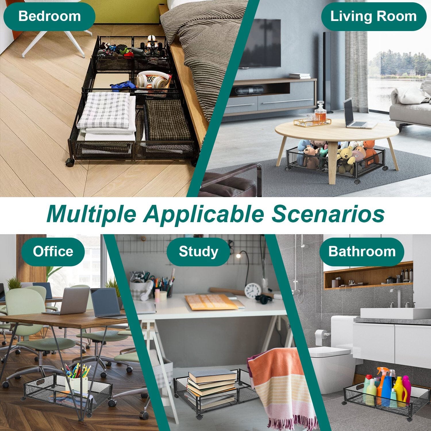 2-Pack: Under Bed Storage Container Foldable Rolling Storage Bin __stock:50 Closet & Storage Low stock refund_fee:2200