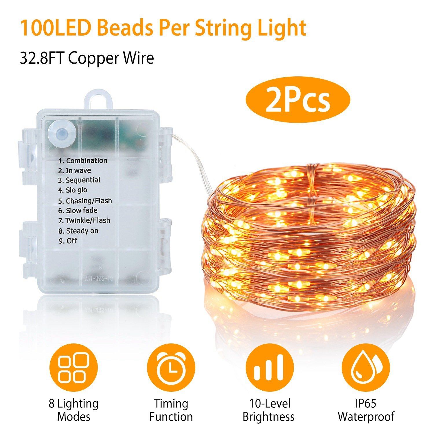 2-Piece: 100LED Beads String Lights Low stock refund_fee:1200 String & Fairy Lights Warranty