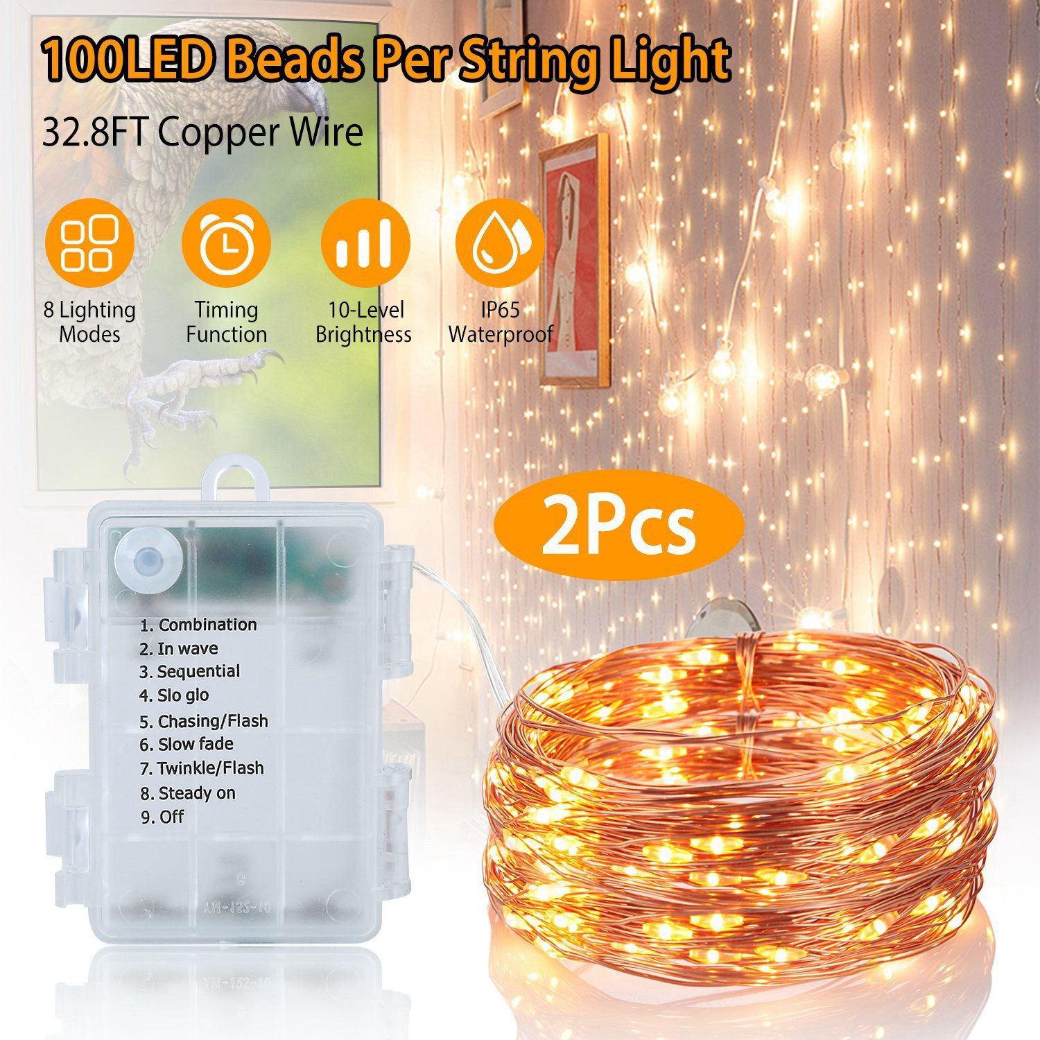 2-Piece: 100LED Beads String Lights Low stock refund_fee:1200 String & Fairy Lights Warranty