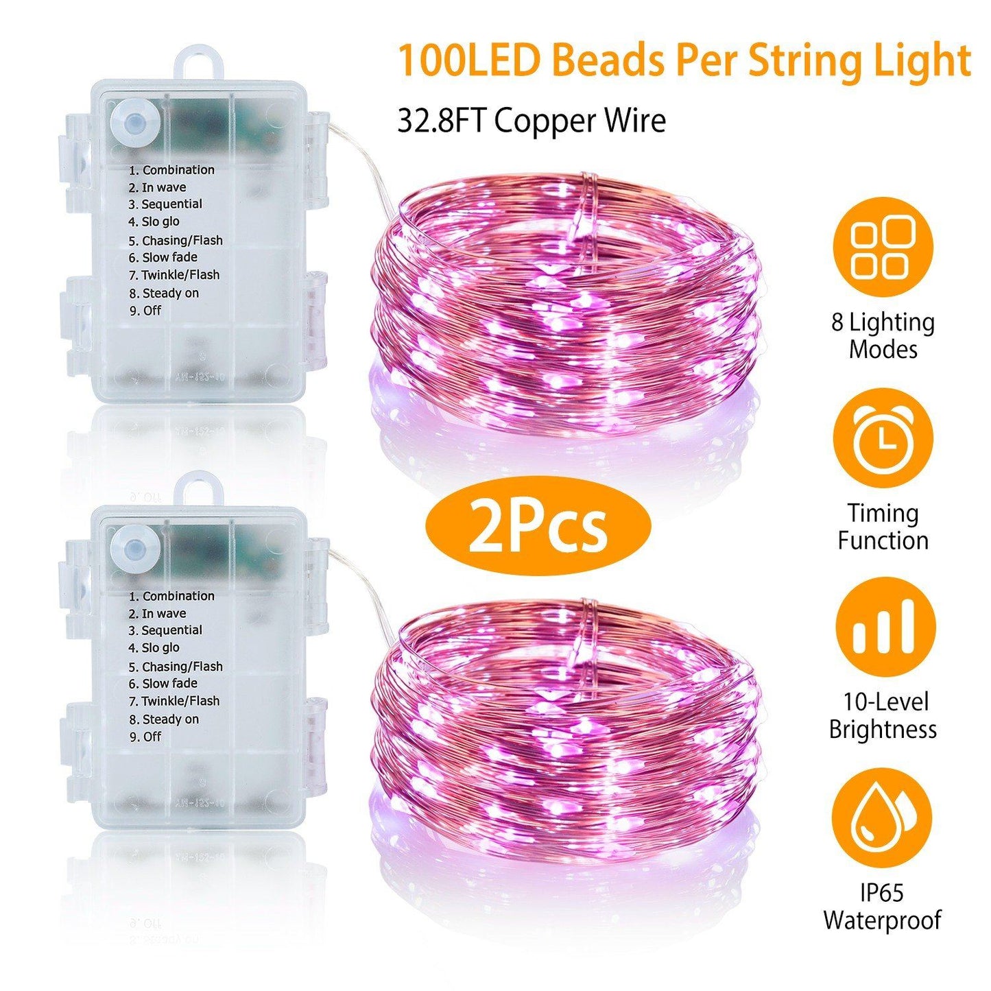 2-Piece: 100LED Beads String Lights Low stock refund_fee:1200 String & Fairy Lights Warranty