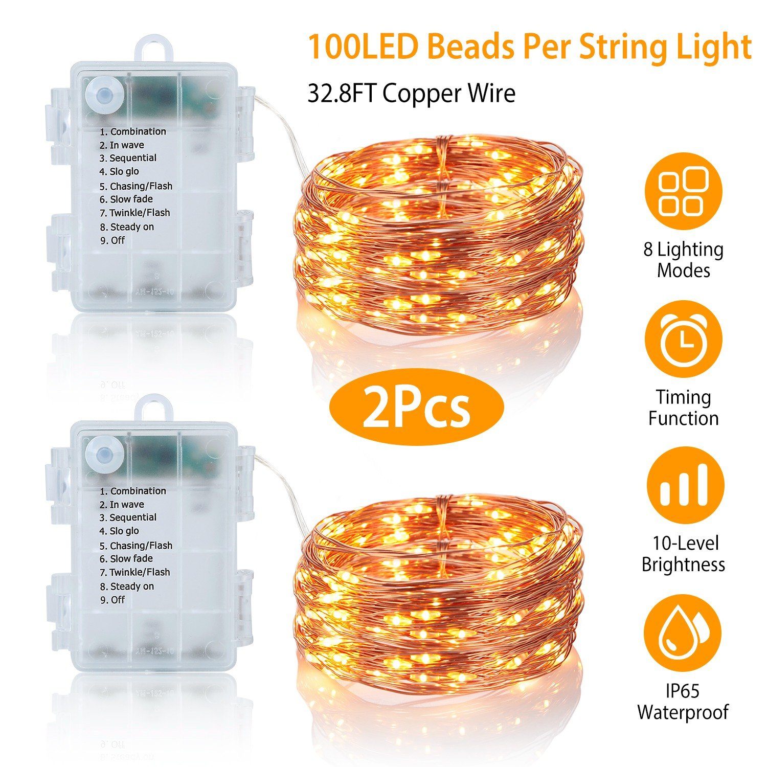 2-Piece: 100LED Beads String Lights Low stock refund_fee:1200 String & Fairy Lights Warranty