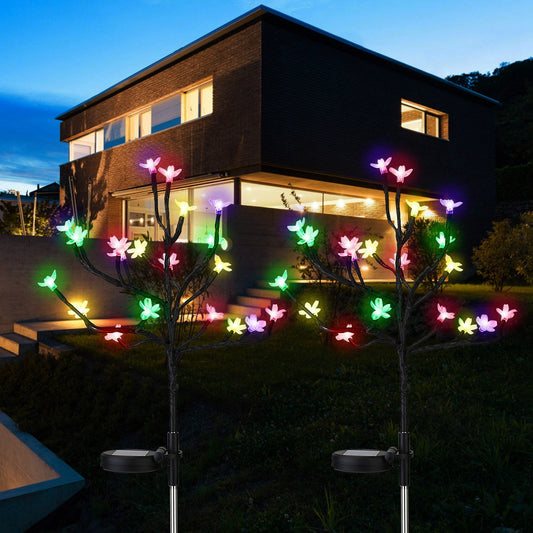 2-Piece: Outdoor Solar Light Cherry Blossom Flower Landscape Light __stock:50 Low stock Outdoor Lighting refund_fee:1200 Warranty