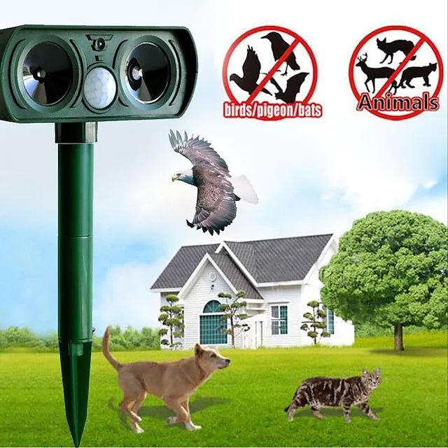 2-Piece: Outdoor Solar Ultrasonic Pest Repeller __stock:200 Pest Control refund_fee:1200 Warranty