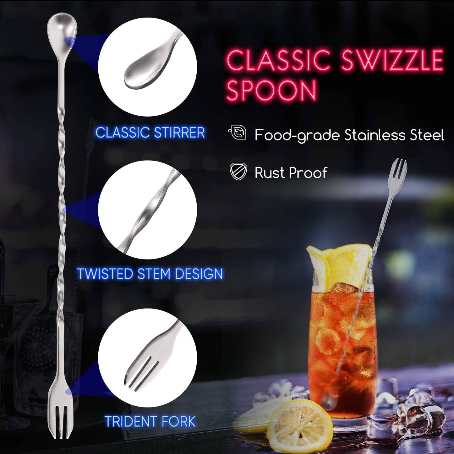 2-Piece Set: Hiware 10 Inch Stainless Steel Cocktail Muddler and Mixing Spoon Home Bar Tool Set Kitchen & Dining refund_fee:800