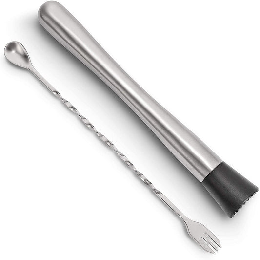 2-Piece Set: Hiware 10 Inch Stainless Steel Cocktail Muddler and Mixing Spoon Home Bar Tool Set Kitchen & Dining refund_fee:800