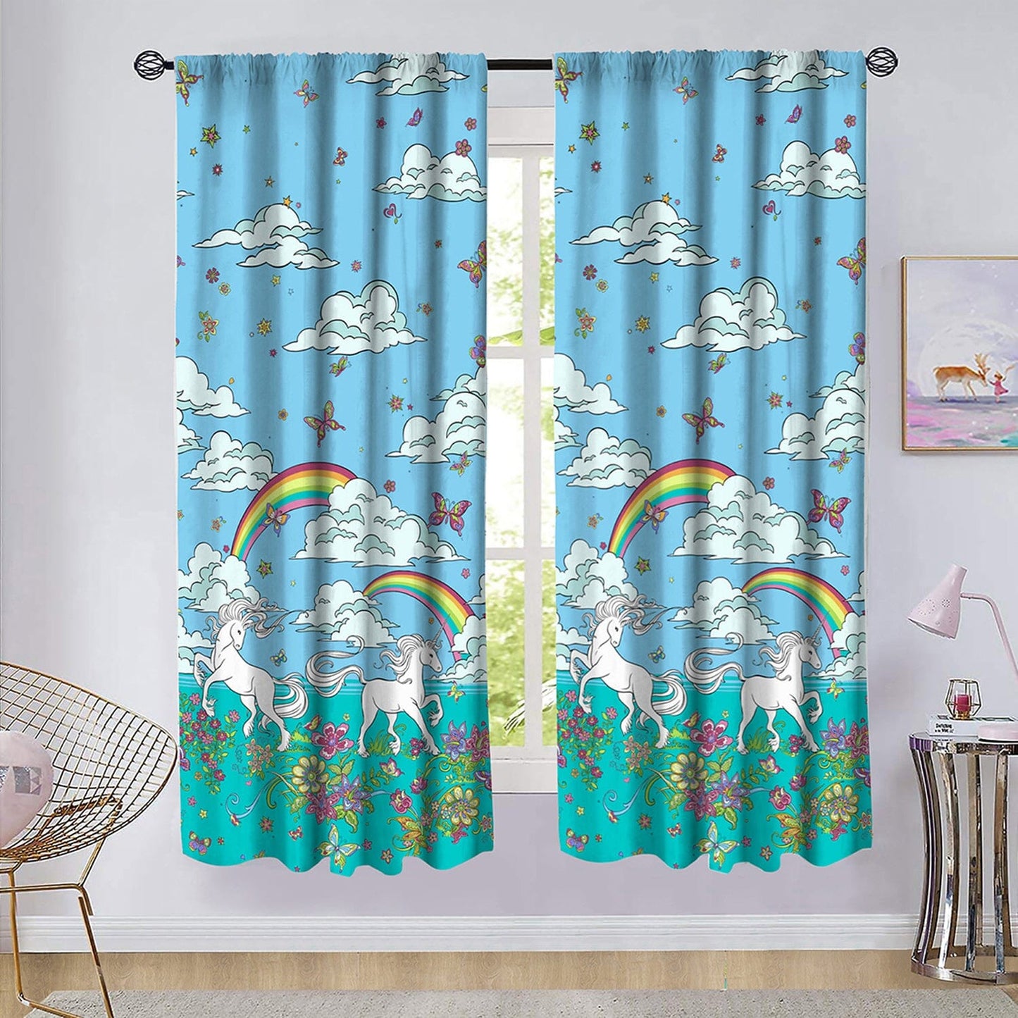 2-Piece Set: Kidz Mix Rainbow Unicorn Window Panel Pair __stock:100 Furniture and Décor refund_fee:1200