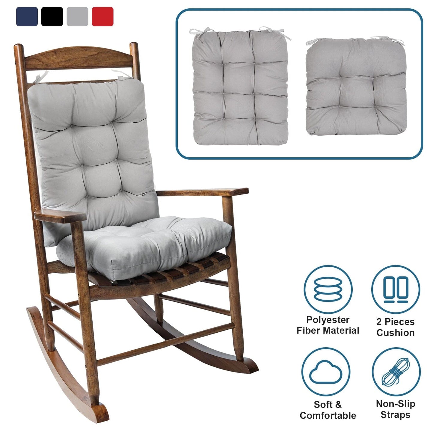 2-Piece Set: Rocking Chair Cushion with Non-Slip Ties Polyester Fiber Filling __stock:50 Furniture and Décor refund_fee:1200