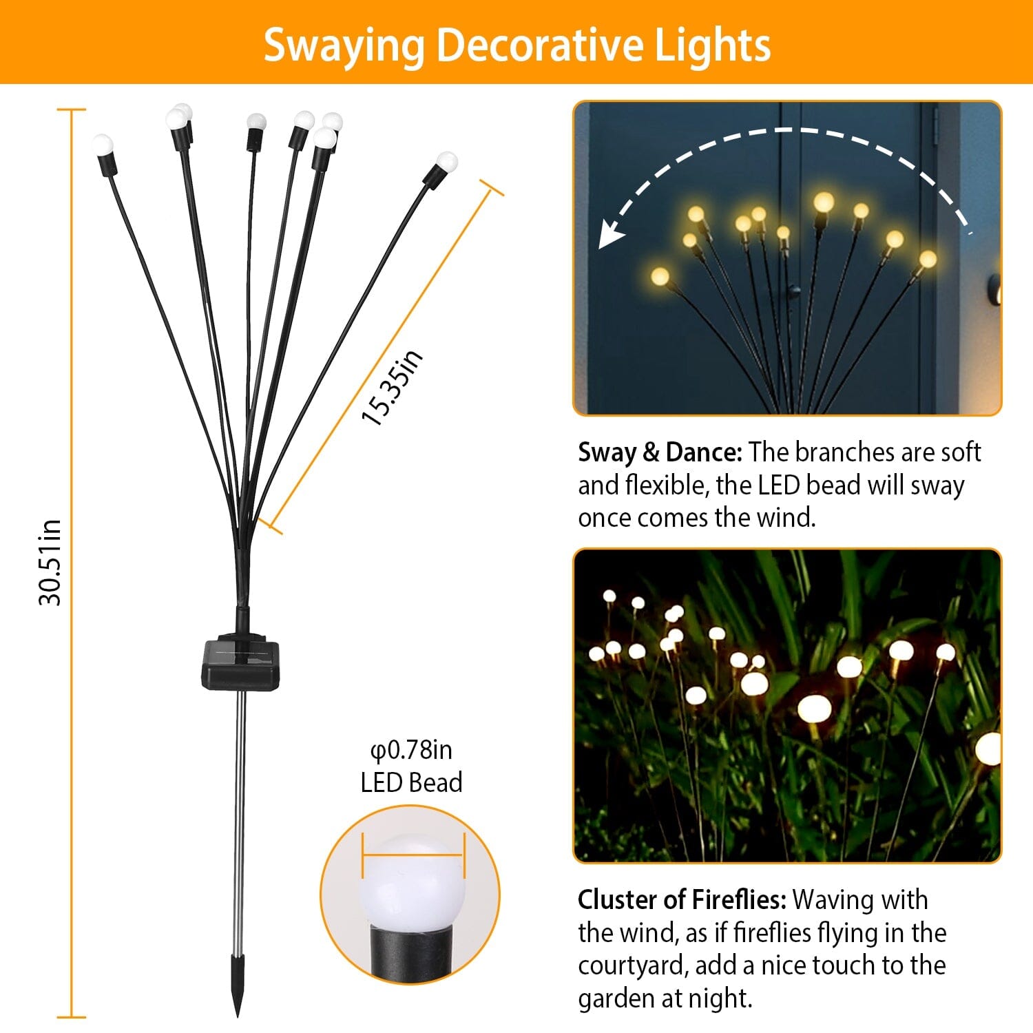 2-Piece: Solar Firefly Lights Swaying Decorative Pathway Lamp __stock:50 refund_fee:1200 show-color-swatches String & Fairy Lights Warranty