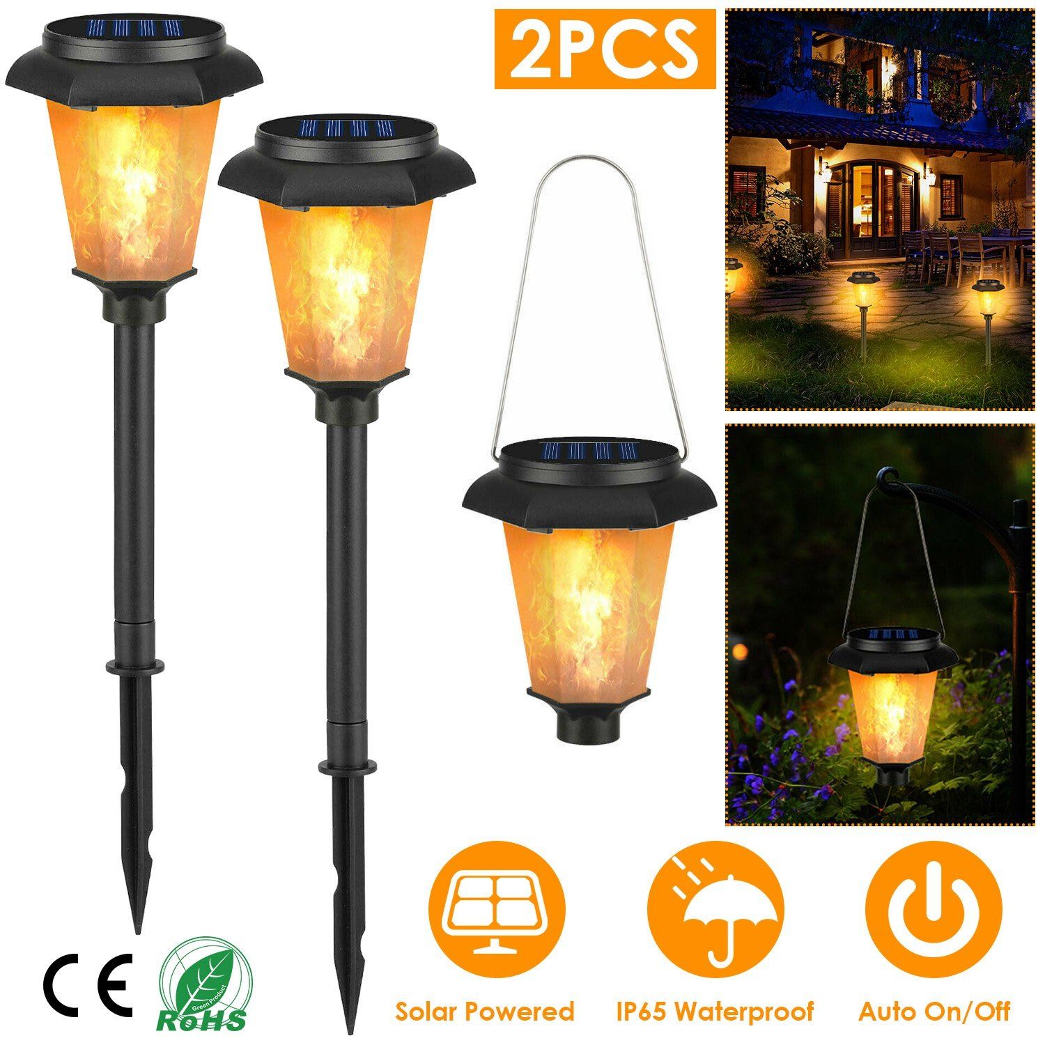 2-Piece: Solar Flame Torch Light Outdoor Lighting refund_fee:1200 Warranty