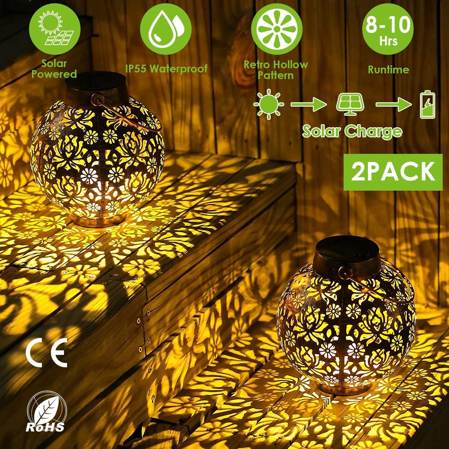 2-Piece: Solar Powered Hanging Lights __stock:50 Low stock Outdoor Lighting refund_fee:1200 Warranty