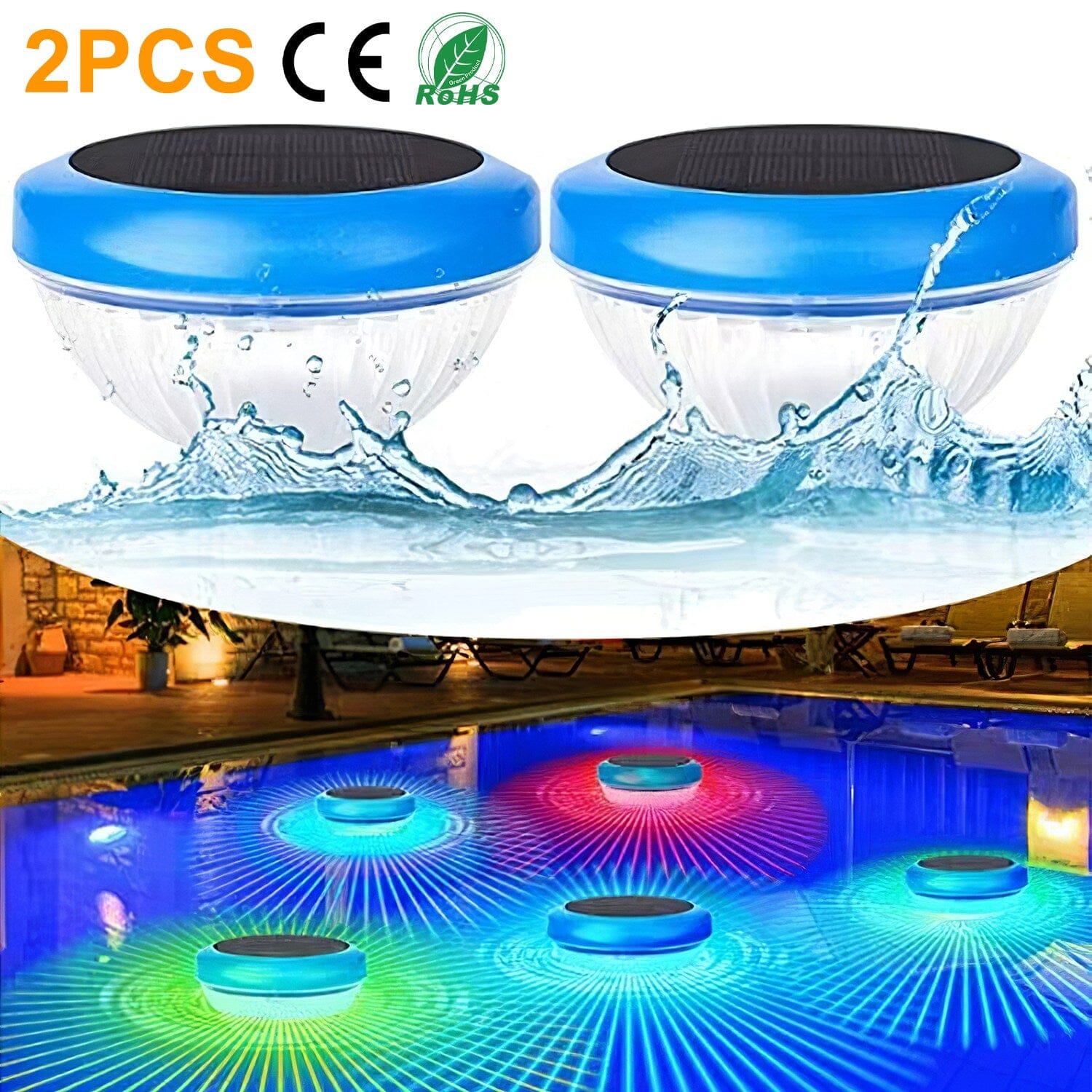 2-Piece: Solar Powered LED Pool Light Gradient Multicolor Changing __stock:50 Outdoor Lighting refund_fee:1200 Warranty