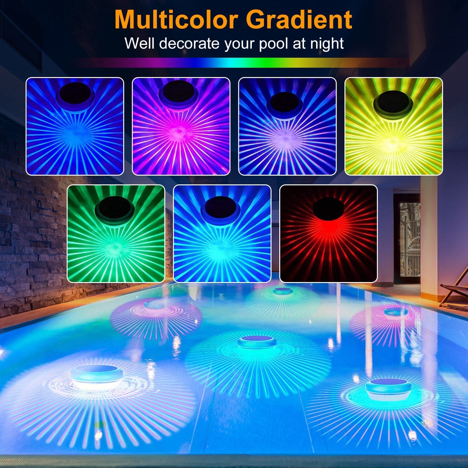 2-Piece: Solar Powered LED Pool Light Gradient Multicolor Changing __stock:50 Outdoor Lighting refund_fee:1200 Warranty