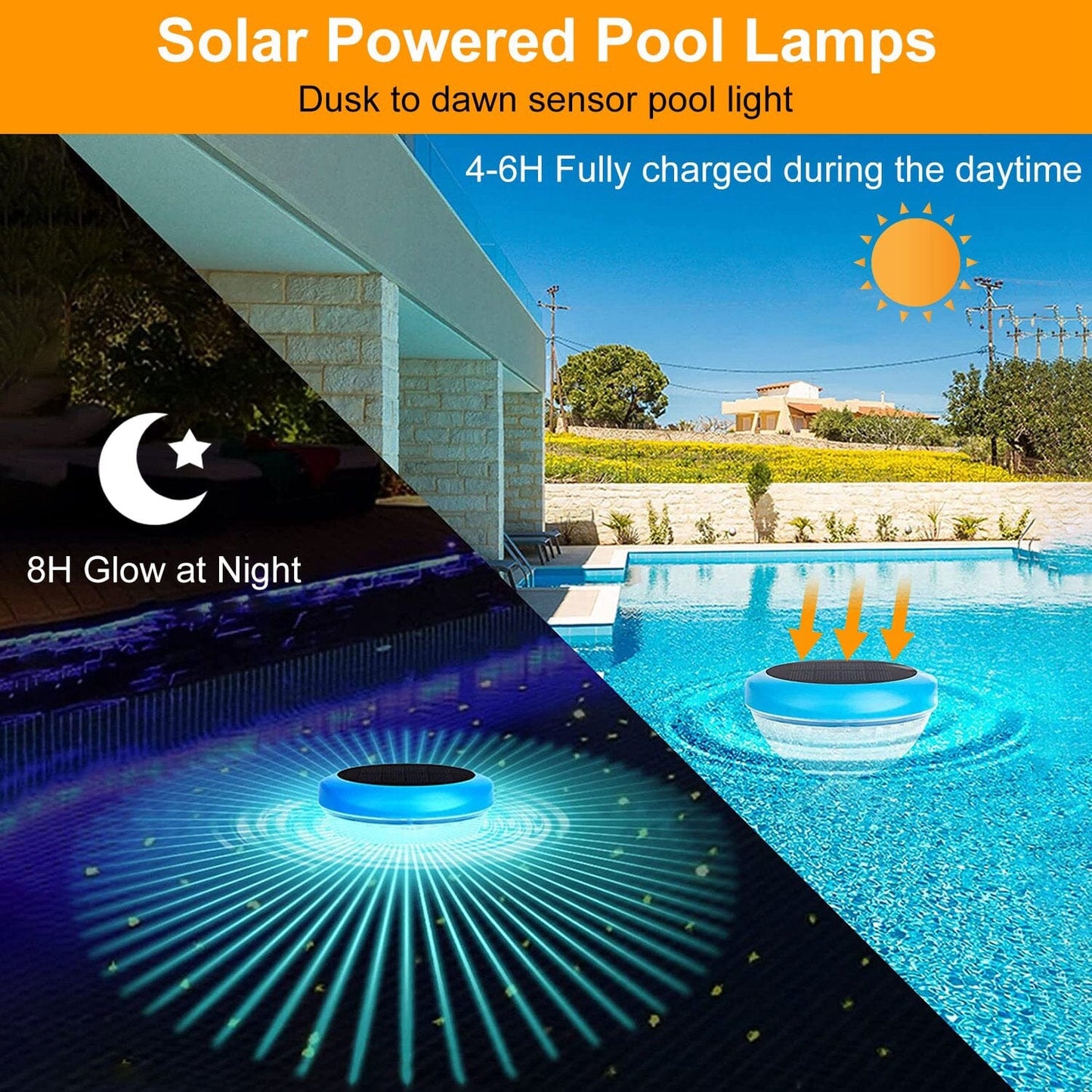 2-Piece: Solar Powered LED Pool Light Gradient Multicolor Changing __stock:50 Outdoor Lighting refund_fee:1200 Warranty