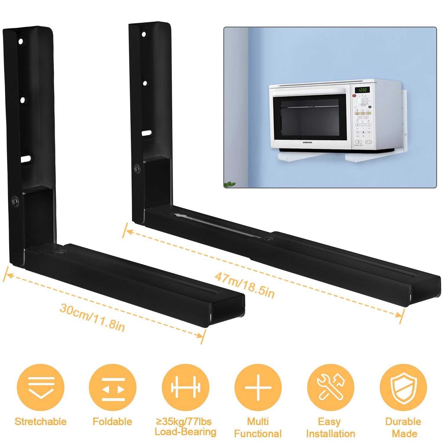 2-Pieces: Adjustable Wall Mount Microwave Brackets __stock:50 Home Improvement refund_fee:1200